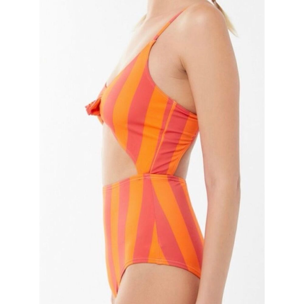 Urban Outfitters M NWT swimsuit one piece orange striped cutout sexy monokini - Picture 4 of 11